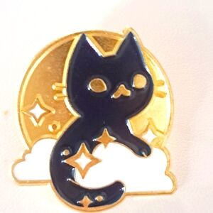 Cat Enamel Black & Gold Tone Lapel Hat Pin Back NWOT